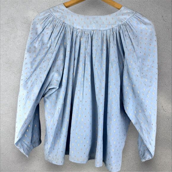 Emerson Fry Sky Blue Blouse with gold. Gently worn. - Picture 6 of 7